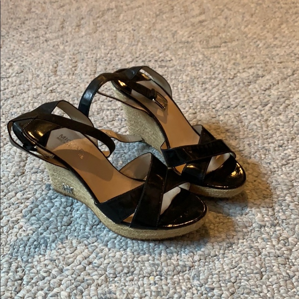 Michael Kors black strappy wedges